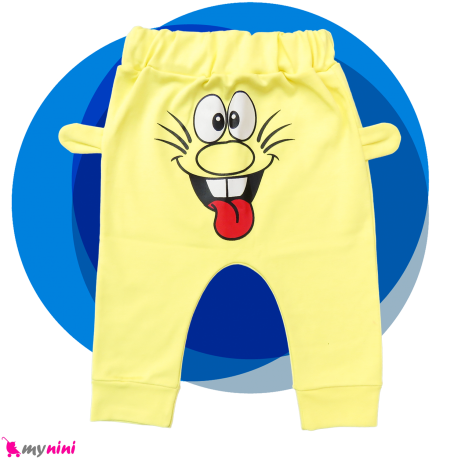 شلوار اسلش بچگانه راحتی گوش دار پنبه دورو زرد کارتونی baby cotton clothes set