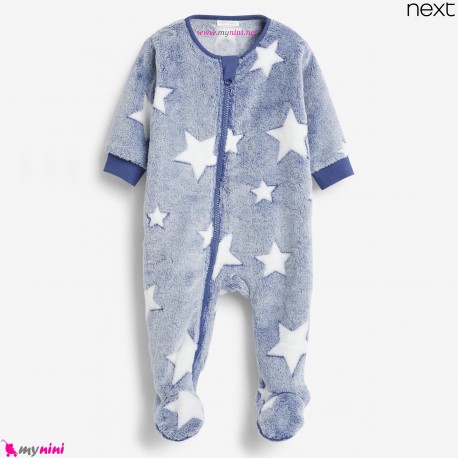 بهترین سرهمی نوزاد گرم خزدار سفید سرمه ای ستاره new baby 2023 warm pajamas