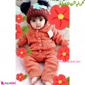 ست لباس بافتنی نوزاد و کودک سویشرت آستردار و شلوار رنگ مرجانی baby warm clothes set