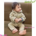 ست لباس بافتنی نوزاد و کودک سویشرت آستردار و شلوار رنگ نسکافه ای 0 تا 6 ماه baby warm clothes set