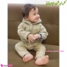 ست لباس بافتنی نوزاد و کودک سویشرت آستردار و شلوار رنگ نسکافه ای 0 تا 6 ماه baby warm clothes set