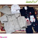 ست لباس بافتنی نوزاد و کودک سویشرت آستردار و شلوار رنگ طوسی baby warm clothes set