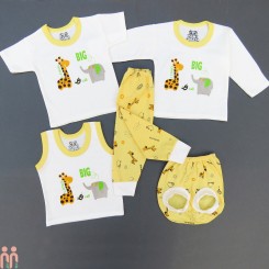 بهترین لباس نوزاد ست 5 تکه نخی نوزاد و کودک زرد سفید زرافه