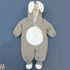 سرهمی کاپشنی گرم نوزاد و کودک کلاهدار 3 لایه گوش دار خرگوش رنگ خاکی