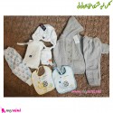 ست لباس بافتنی نوزاد و کودک سویشرت آستردار و شلوار رنگ طوسی baby warm clothes set