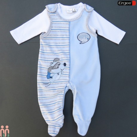لباس نوزادی پسرانه ست اورال مخمل گرم و بلوز آبی سگ مارک ارگی Ergee