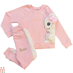 لباس دخترانه تو کُرکی ست بلوز و شلوار دورس بچگانه صورتی خرگوش Baby warm clothes set