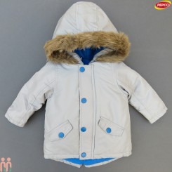 کاپشن گرم بچه گانه کلاه دار وارداتی 3 لایه طوسی مارک پپکو Pepco baby warm hooded coat