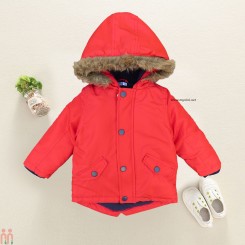 کاپشن گرم بچه گانه کلاه دار وارداتی 3 لایه قرمز مارک پپکو Pepco baby warm hooded coat