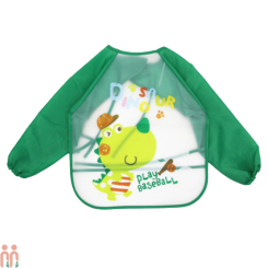پیشبند لباسی بچه نایلونی سبز دایناسور Baby long sleeve waterproof bib