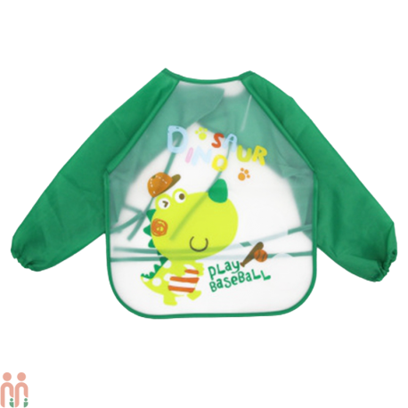 پیشبند لباسی بچه نایلونی سبز دایناسور Baby long sleeve waterproof bib