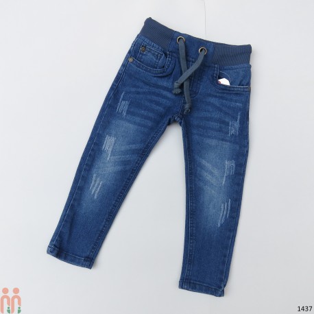 شلوار لی بچه گانه بنگلادشی کمرکشی مارک اورجینال B&Y آبی تیره Baby jeans pants