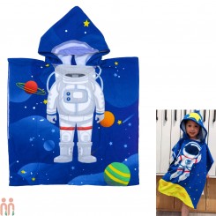 حوله تن پوش بچه گانه وارداتی مدل پانچو طرح فضانورد baby hooded towel