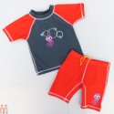 مایو بچه گانه 2 تکه وارداتی تیشرت و شلوارک قرمز و نوک مدادی baby girl swimsuits