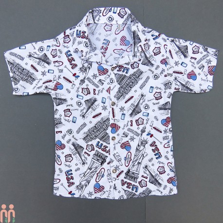 لباس نخی پیراهن هاوایی پسرانه سفید مشکی kids hawaiian shirt