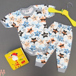 ست لباس نوزاد بادی آستین کوتاه و شلوار نخی ستاره baby bodysuits set