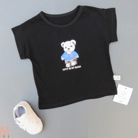 لباس تیشرت بچه گانه نخی وارداتی مشکی طرح خرس قهرمان Kids Tshirt