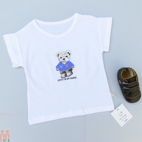 لباس تیشرت بچه گانه نخی وارداتی سفید طرح خرس قهرمان Kids Tshirt