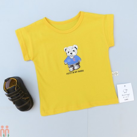لباس تیشرت بچه گانه نخی وارداتی زرد طرح خرس قهرمان Kids Tshirt