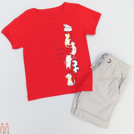 لباس تیشرت دخترانه اسپرت نخی اعلا گربه و ماهی قرمز Kids cat & fish Tshirt