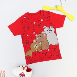 لباس تیشرت بچه گانه اسپرت نخی اعلا قرمز خرسها Kids bears Tshirt