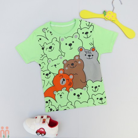 لباس تیشرت بچه گانه اسپرت نخی اعلا سبز خرسها Kids bears Tshirt