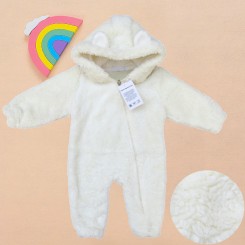 لباس سرهمی نوزاد خزدار بره ای کلاه دار شیری تدی Baby warm jumpsuits