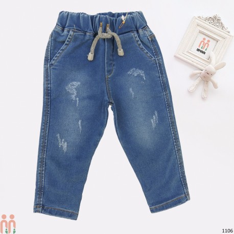 شلوار لی اسپرت بچه گانه کمرکشی آبی تیره Baby jeans pants
