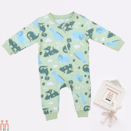 لباس سرهمی نوزاد و بچه گانه اسپرت نخی سبز دایناسور مارک اچ اند ام H&m baby jumpsuits