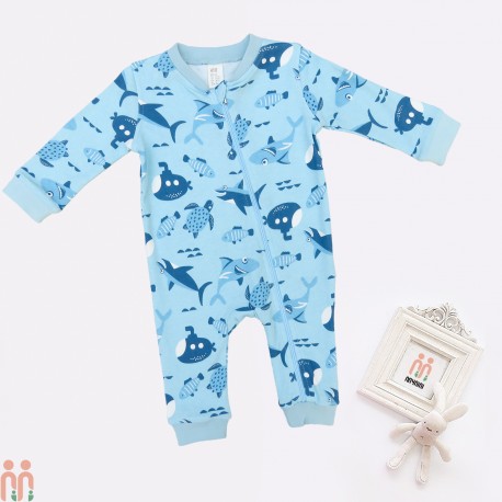 لباس سرهمی نوزاد و بچه گانه اسپرت نخی آبی دریایی مارک اچ اند ام H&m baby jumpsuits