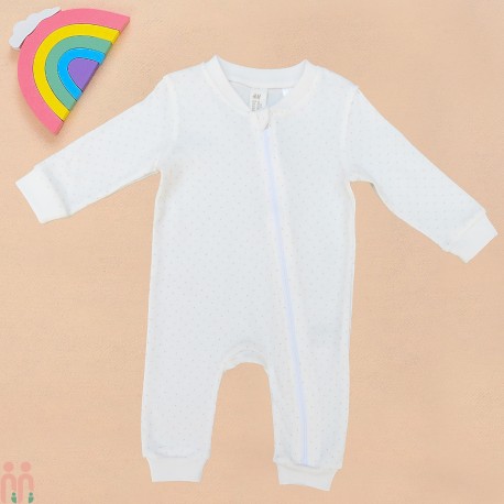 لباس سرهمی نوزاد و بچه گانه اسپرت نخی سفید خالدار مارک اچ اند ام H&m baby jumpsuits