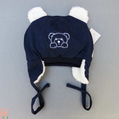 کلاه بچه گانه نوزاد روگوشی گرم داخل خزدار خرس کوچولو سرمه ای Baby warm hats
