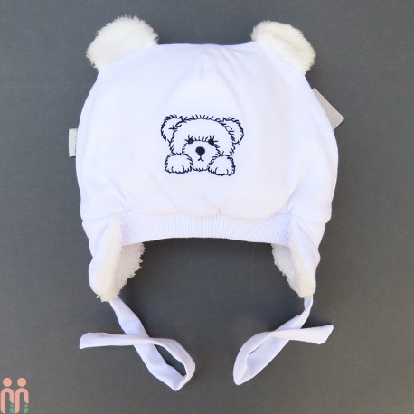 کلاه بچه گانه نوزاد روگوشی گرم داخل خزدار خرس کوچولو سفید Baby warm hats