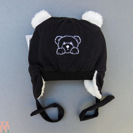 کلاه بچه گانه نوزاد روگوشی گرم داخل خزدار خرس کوچولو مشکی Baby warm hats