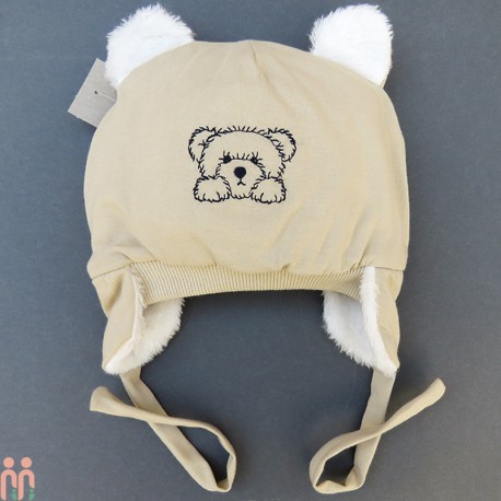کلاه بچه گانه نوزاد روگوشی گرم داخل خزدار خرس کوچولو نسکافه ای Baby warm hats