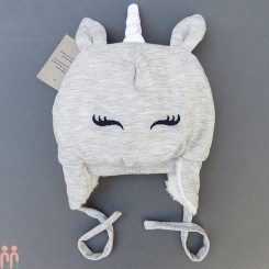 کلاه بچه گانه نوزاد روگوشی گرم داخل خزدار یونی کورن طوسی Baby warm unicorn hats