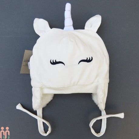 کلاه بچه گانه نوزاد روگوشی گرم داخل خزدار یونی کورن شیری Baby warm unicorn hats