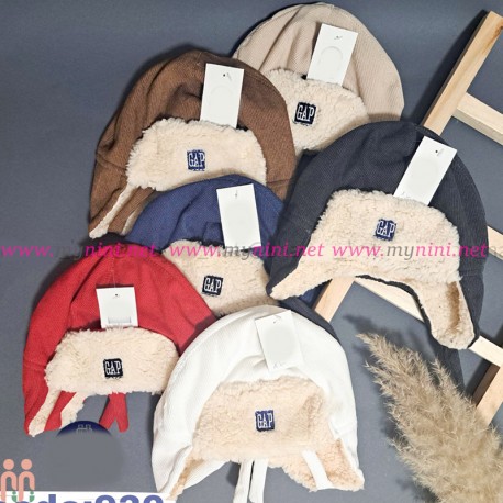 کلاه بچه گانه نوزاد روگوشی کبریتی گرم داخل کُرک و خزدار خلبانی کرمی Baby warm pilot hats