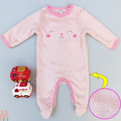 لباس سرهمی دخترانه نوزاد گرم مخملی زمستانی وارداتی صورتی گربه برند مینی بین mini bean baby fleece pajamas