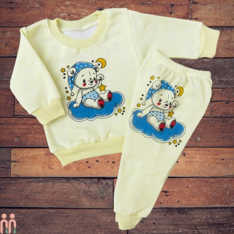 لباس زمستانی بلوز شلوار نوزاد گرم داخل کُرکی لیمویی خرس