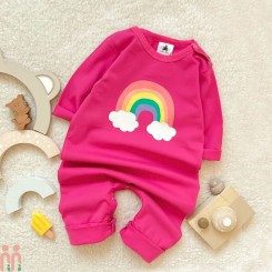 لباس سرهمی دخترانه نخی نوزاد و بچه گانه مارک بیبی گپ سرخابی ابر و رنگین کمان kids cotton jumpsuits