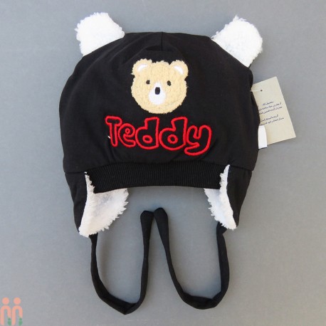 کلاه نوزاد روگوشی گرم داخل خزدار تدی مشکی Baby warm teddy hats