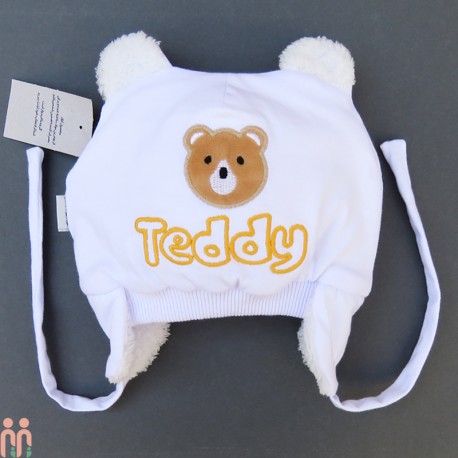 کلاه نوزاد روگوشی گرم داخل خزدار تدی سفید Baby warm teddy hats