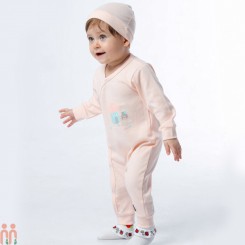لباس ست سرهمی و کلاه نخی نوزاد ضدحساسیت 2 تکه صورتی یخی قارچ Baby cotton sleepsuits