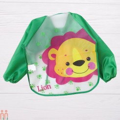 پیشبند لباسی بچه گانه ضدآب سبز شیر baby waterproof clothing bibs with sleeves