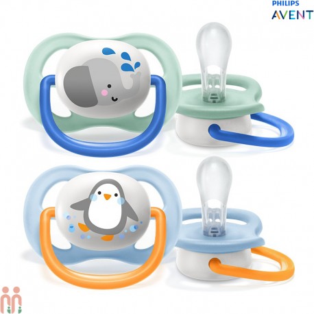 پستانک اونت التراایر نوزاد 0 تا 6 ماه 2 عددی سبزآبی فیل و پنگوئن Philips Avent ultra air soother