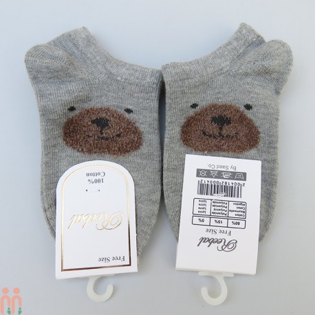 جوراب قوزکی نخ پنبه ای بچگانه طوسی خرس بوکله مارک ریبال Reebal Baby cotton socks