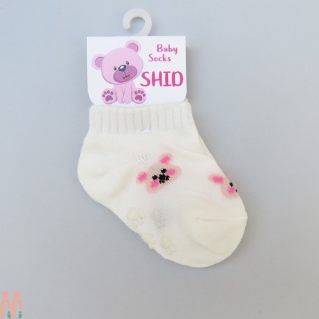 جوراب مچی نوزاد نخی استپ دار شیری خرس 0 تا 1 سال Baby cute socks
