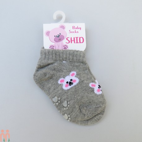 جوراب مچی نوزاد نخی استپ دار طوسی خرس 0 تا 1 سال Baby cute socks