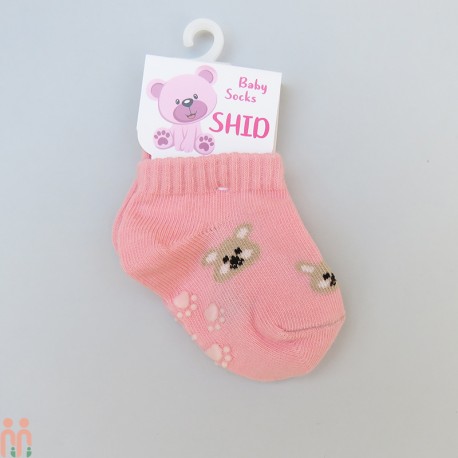 جوراب مچی نوزاد نخی استپ دار صورتی خرس 0 تا 1 سال Baby cute socks